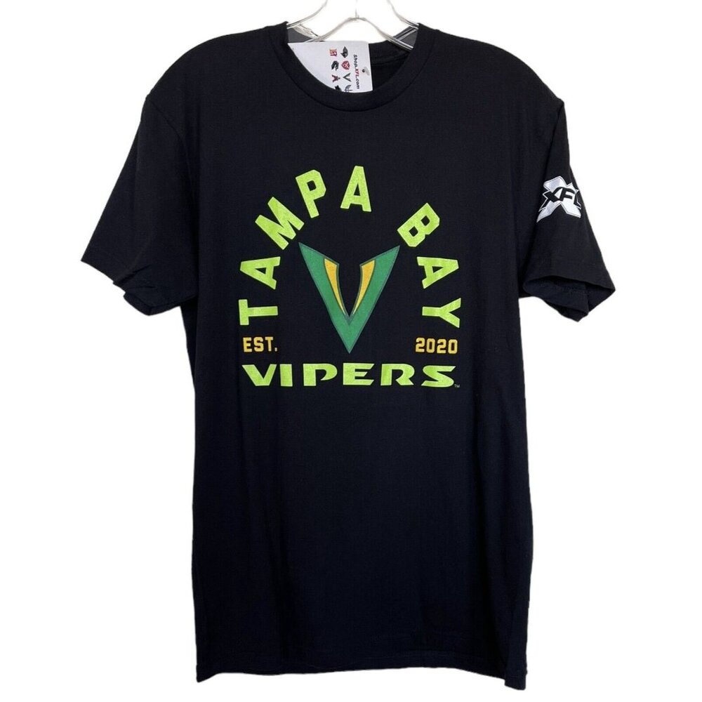 XFL Tampa Bay Vipers Big Logo Black Green T-Shirt Mens Size‎ Small S Football